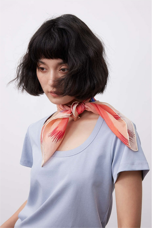 Silk Square Scarf – 100% Mulberry Silk with Bird & Floral Print