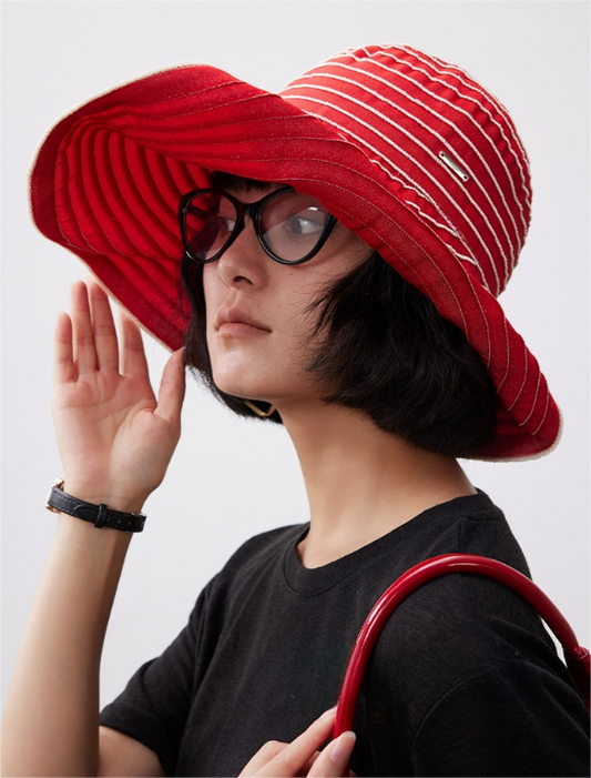 Striped Wide Brim Sun Protection Hat for Women