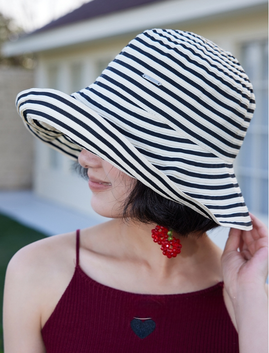 Striped Wide Brim Sun Protection Hat for Women